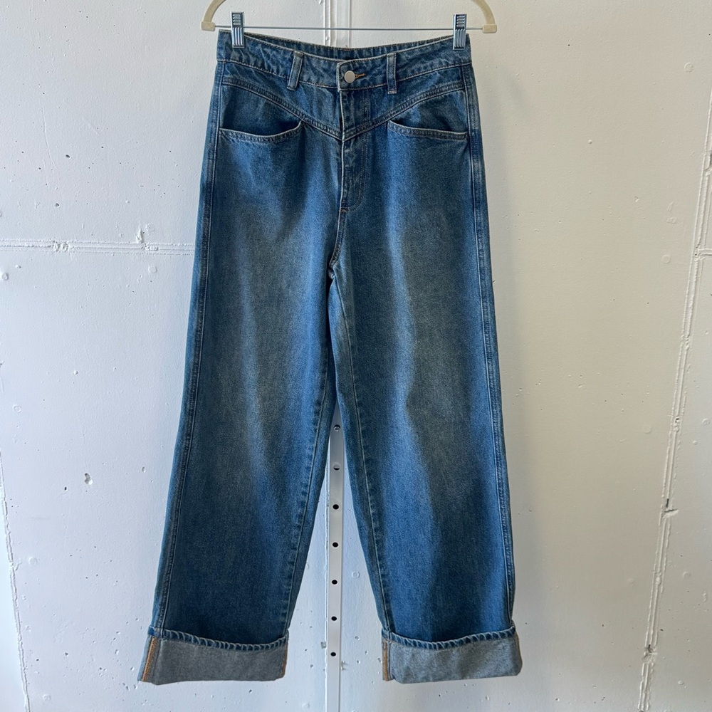 CIDER Women’s Baggy Jeans Straight Wide Leg High Waisted Fold Hem Denim Pants Sm